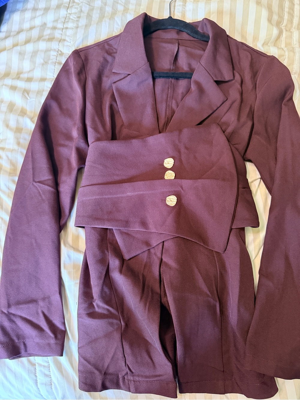 Plum Two-Piece Blazer Set with Gold Buttons